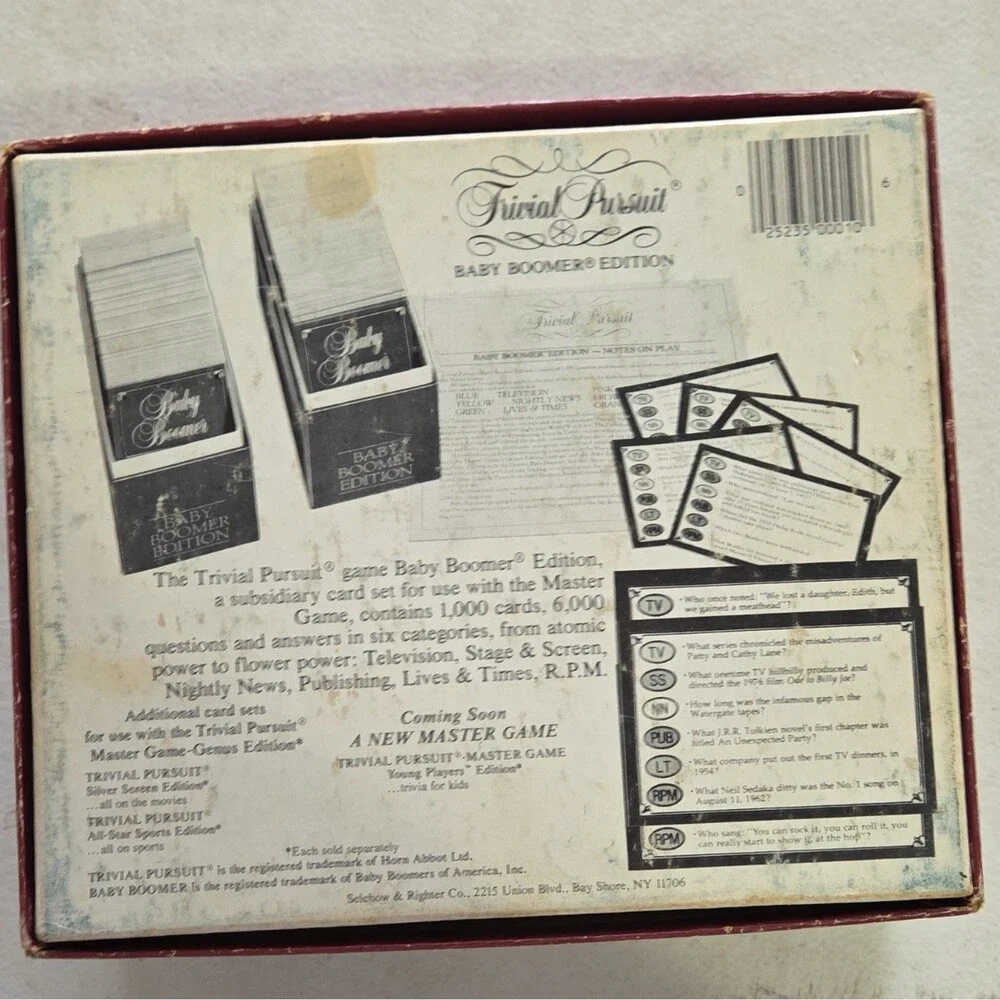 Trivial Pursuit Baby Boomer Edition Subsidiary Card Set Master Game 1985